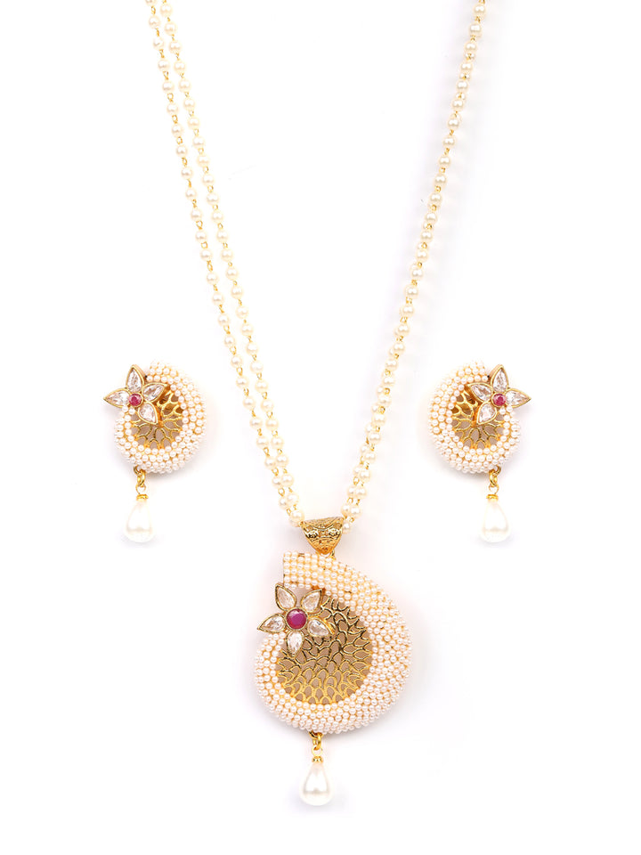 Pearls Beads Gold Plated Floral Jewellery Set