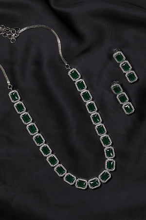 Emerald Delight - Green American Diamond Jewellery Set