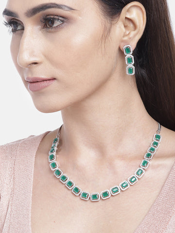 Emerald Delight - Green American Diamond Jewellery Set