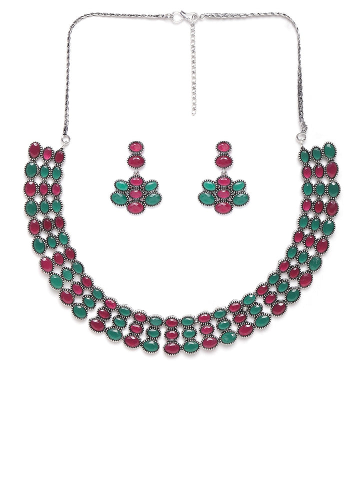 Ruby Emerald German Silver Jewellery Set