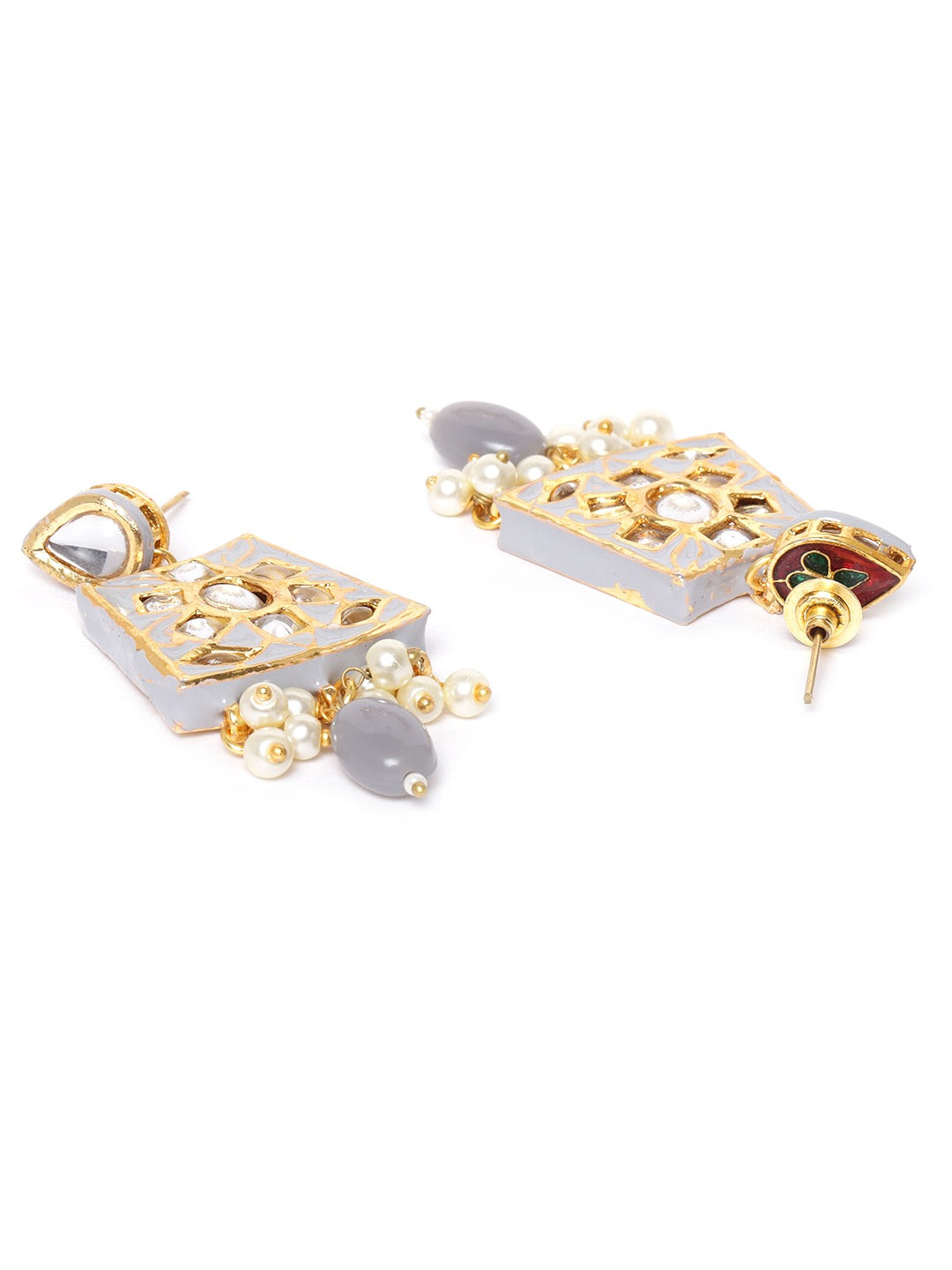 Grey Pearls Beads Kundan Gold Plated Jewellery Sets