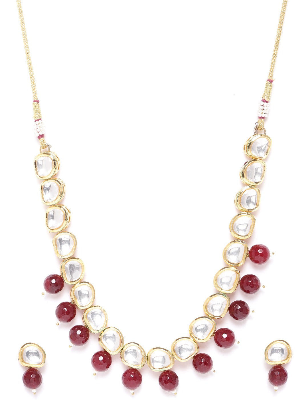 Maroon Pearls Kundan Gold Plated Jewellery Set