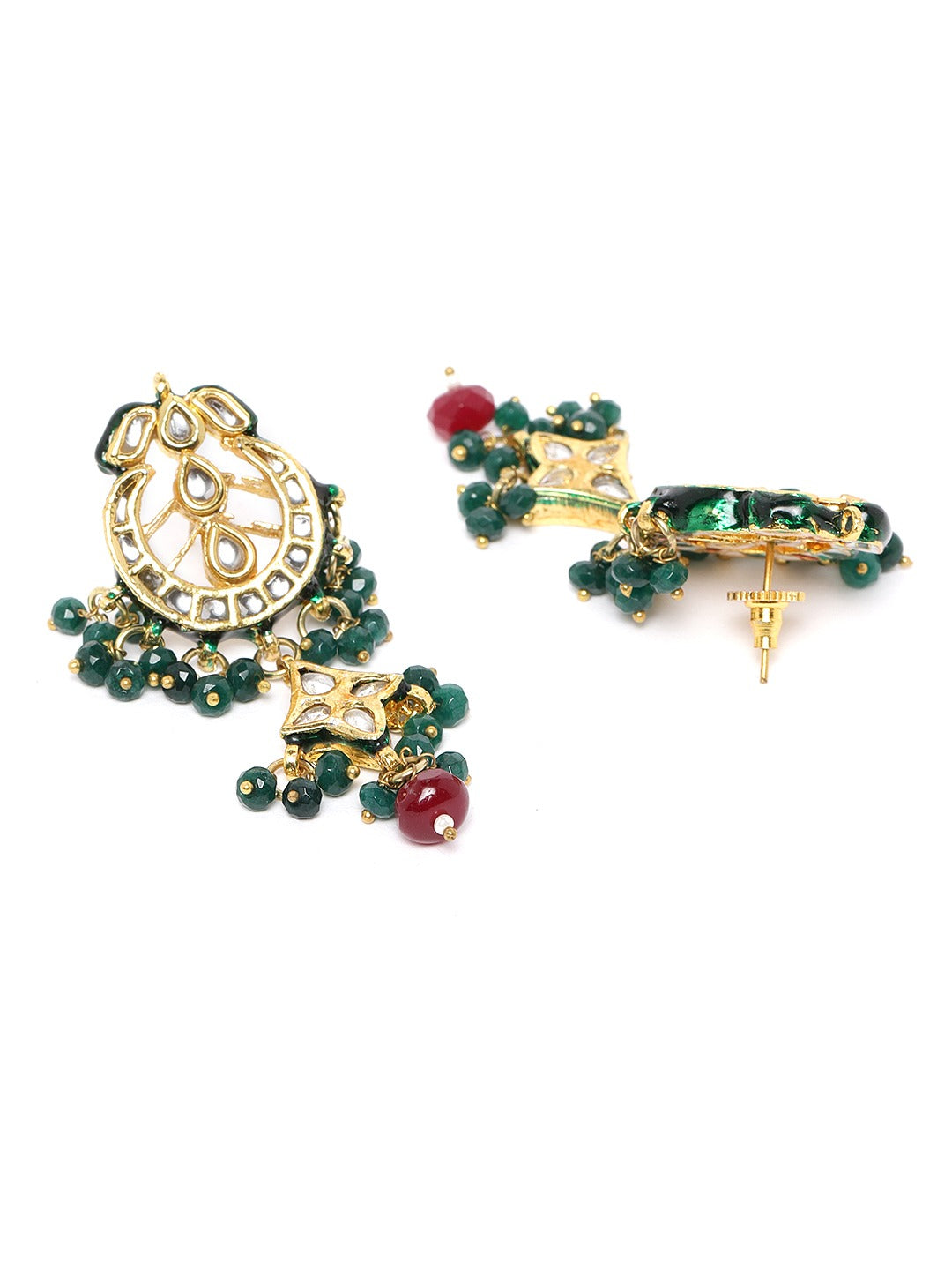 Green & Red Beads Kundan Gold Plated Jewellery Set