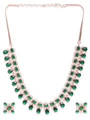 Emerald American Diamond Rose Gold Plated Floral Jewellery Set