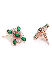 Emerald American Diamond Rose Gold Plated Floral Jewellery Set