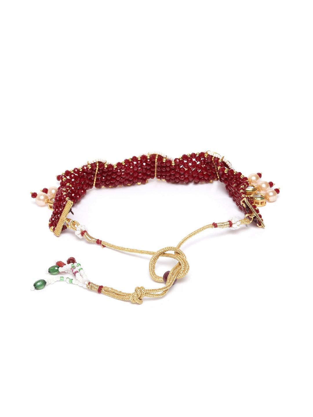 Red Beads Kundan Pearls Gold Plated Choker