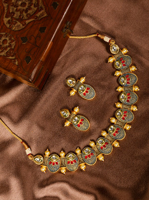Blue Kundan Pearls Meenakari Jewellery Set