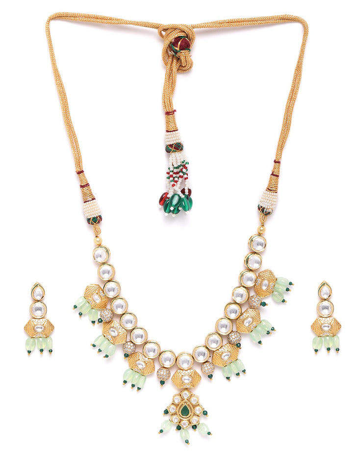 Mint Green Pearls Kundan Gold Plated Jewellery Set