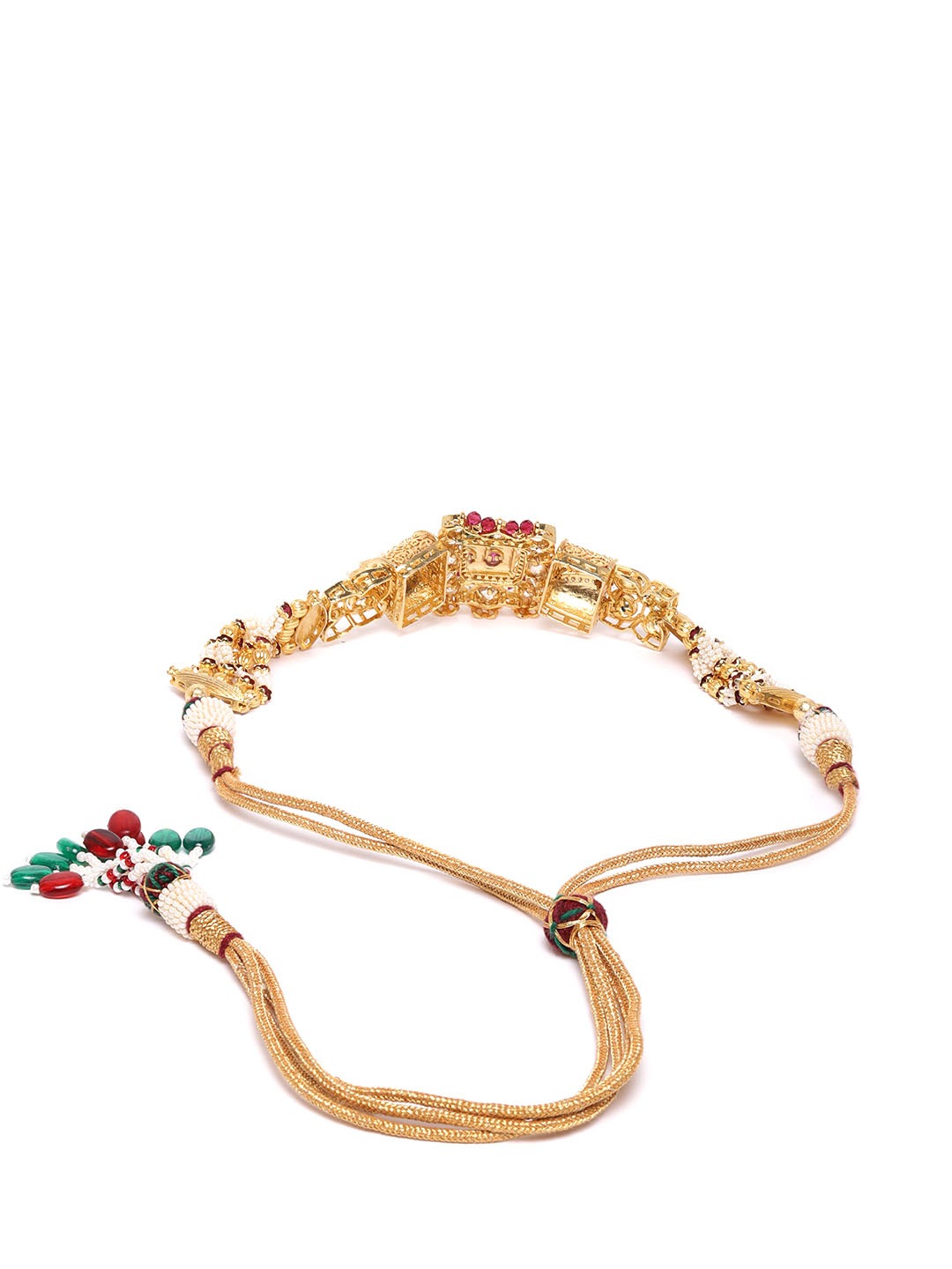 Red White Beads Kundan Gold Plated Jewellery Set