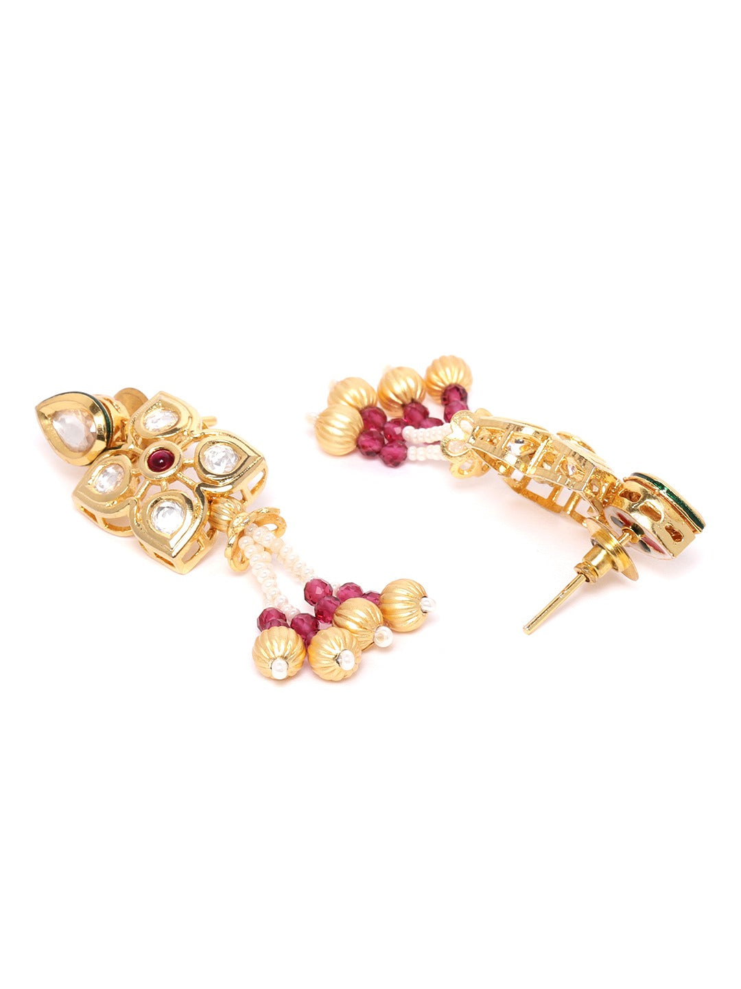 Red White Beads Kundan Gold Plated Jewellery Set