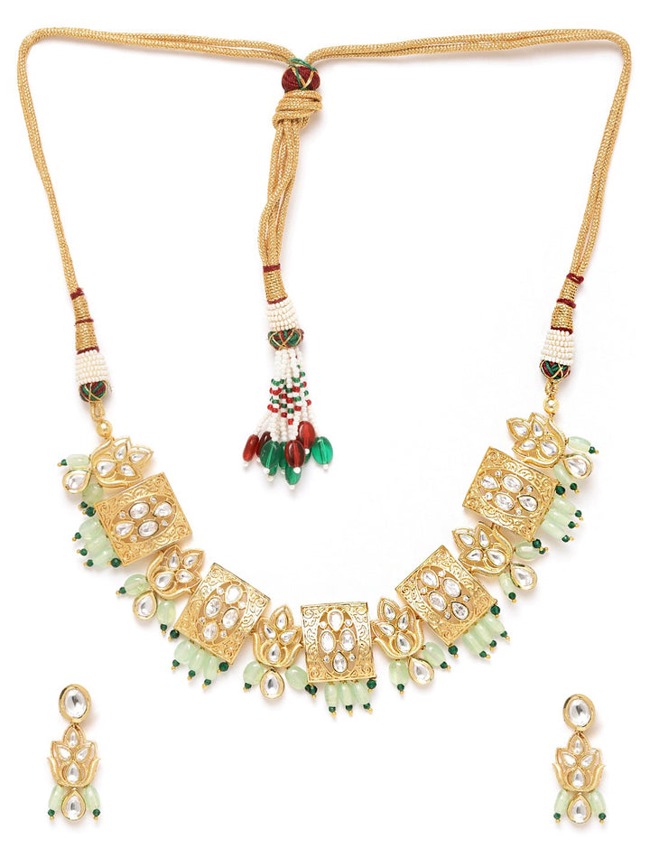 Mint Green Beads Kundan Gold Plated Jewellery Set