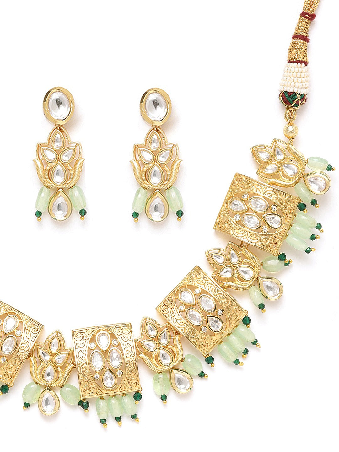 Mint Green Beads Kundan Gold Plated Jewellery Set