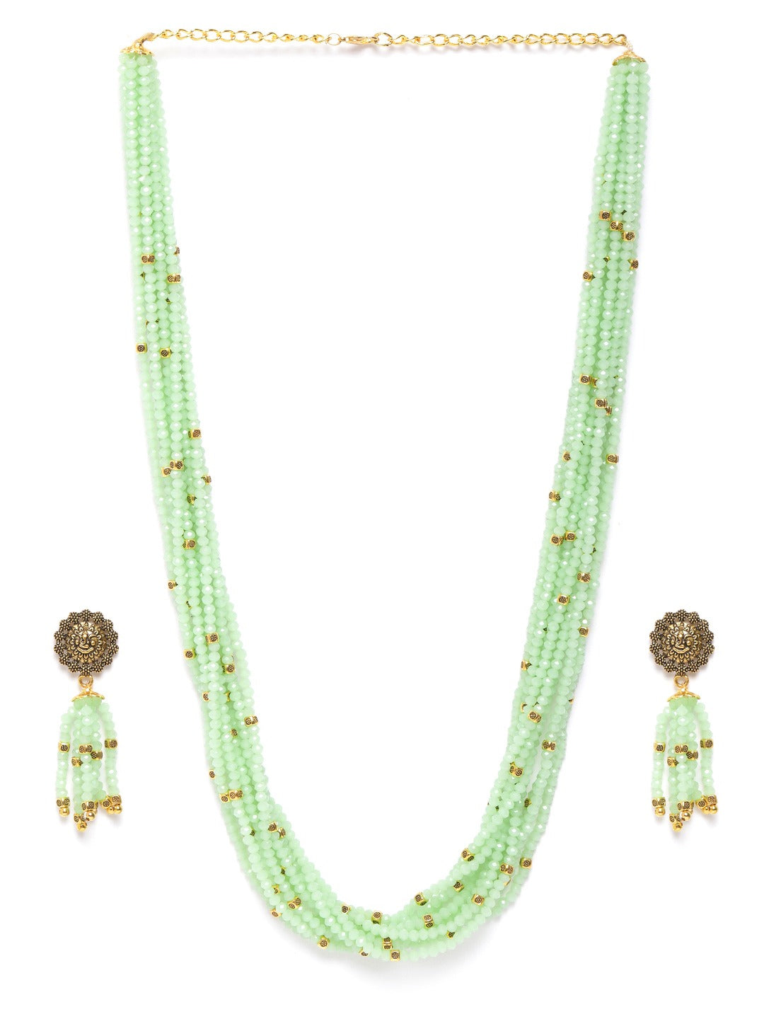 Green Beads Gold Plated Ranihaar Jewellery Set