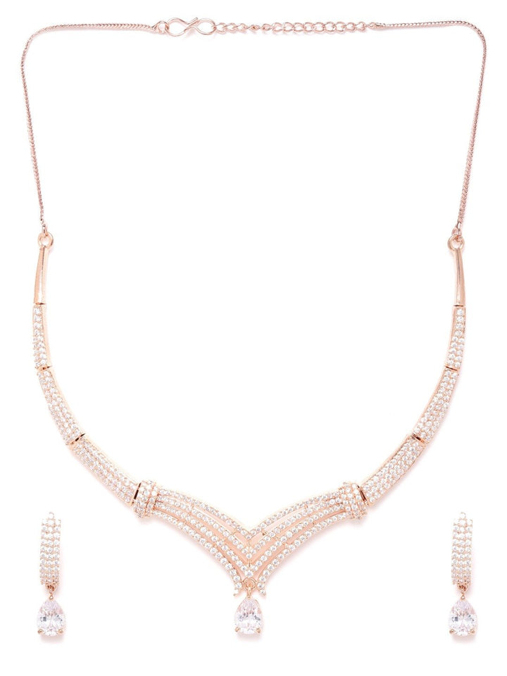 American Diamond Rose Gold Plated Jewellery Set