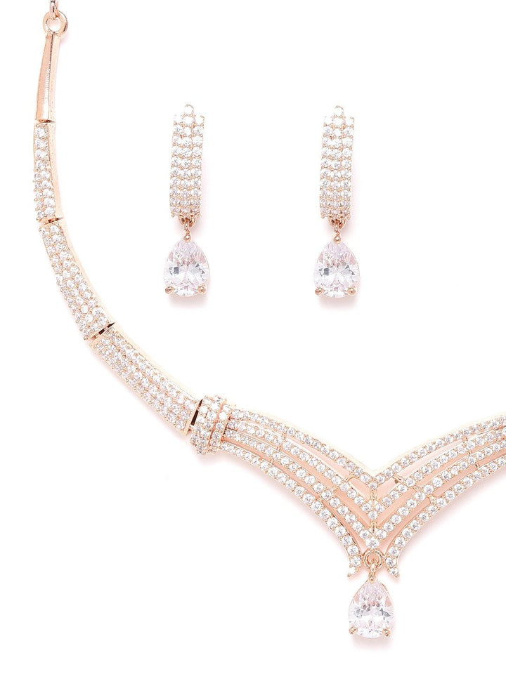 American Diamond Rose Gold Plated Jewellery Set