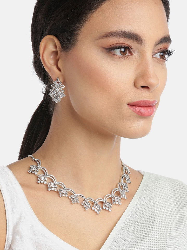 Spellbound-American Diamond Silver Plated Floral Jewellery Set