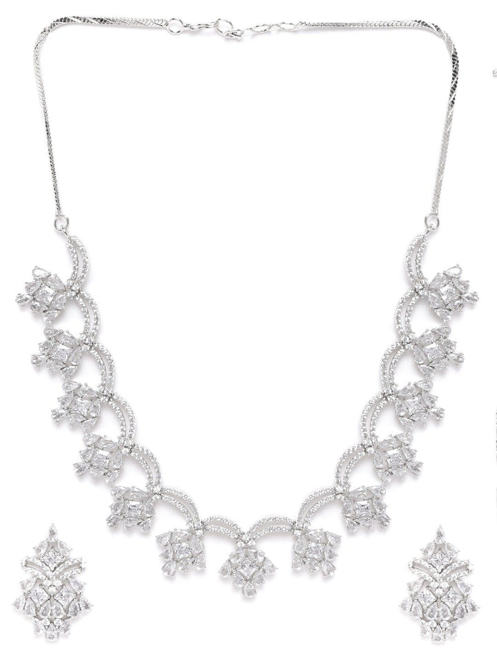 Spellbound-American Diamond Silver Plated Floral Jewellery Set