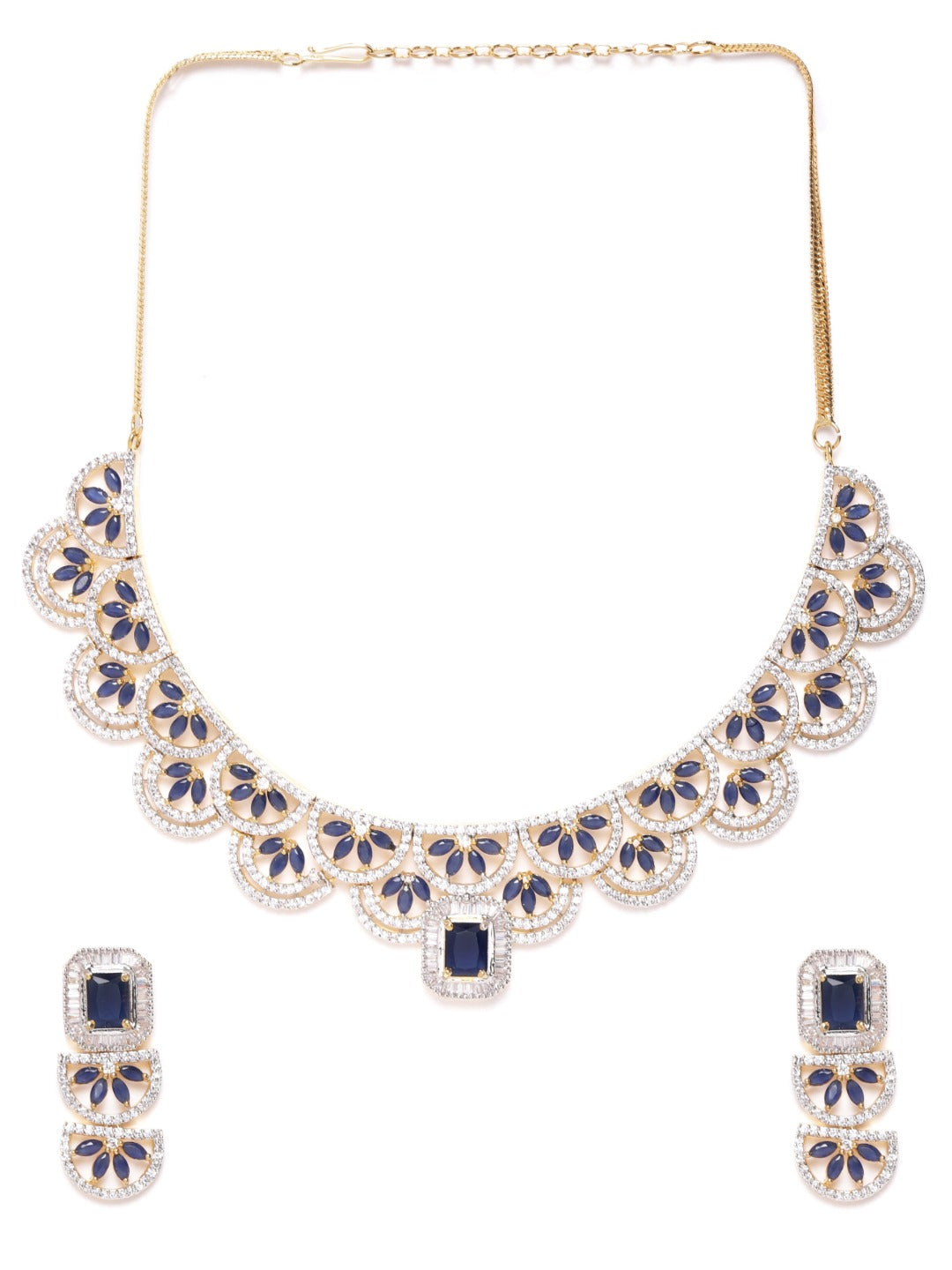 Blue American Diamond Gold Plated Jewellery Set