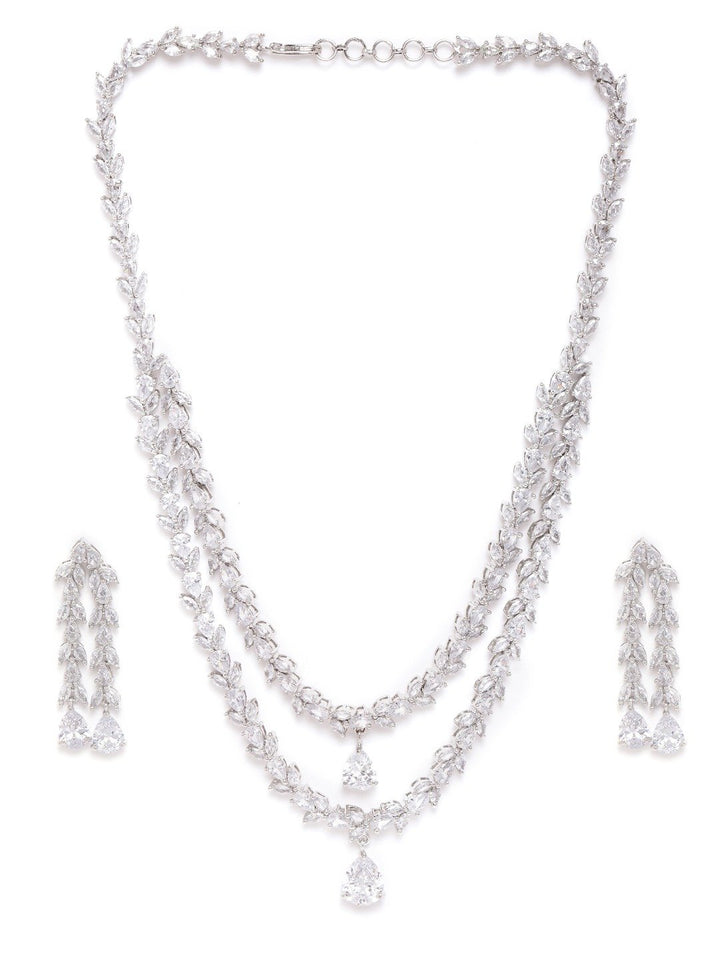 Eternal Moondust - American Diamond Silver Plated Leaf Layered Jewellery Set