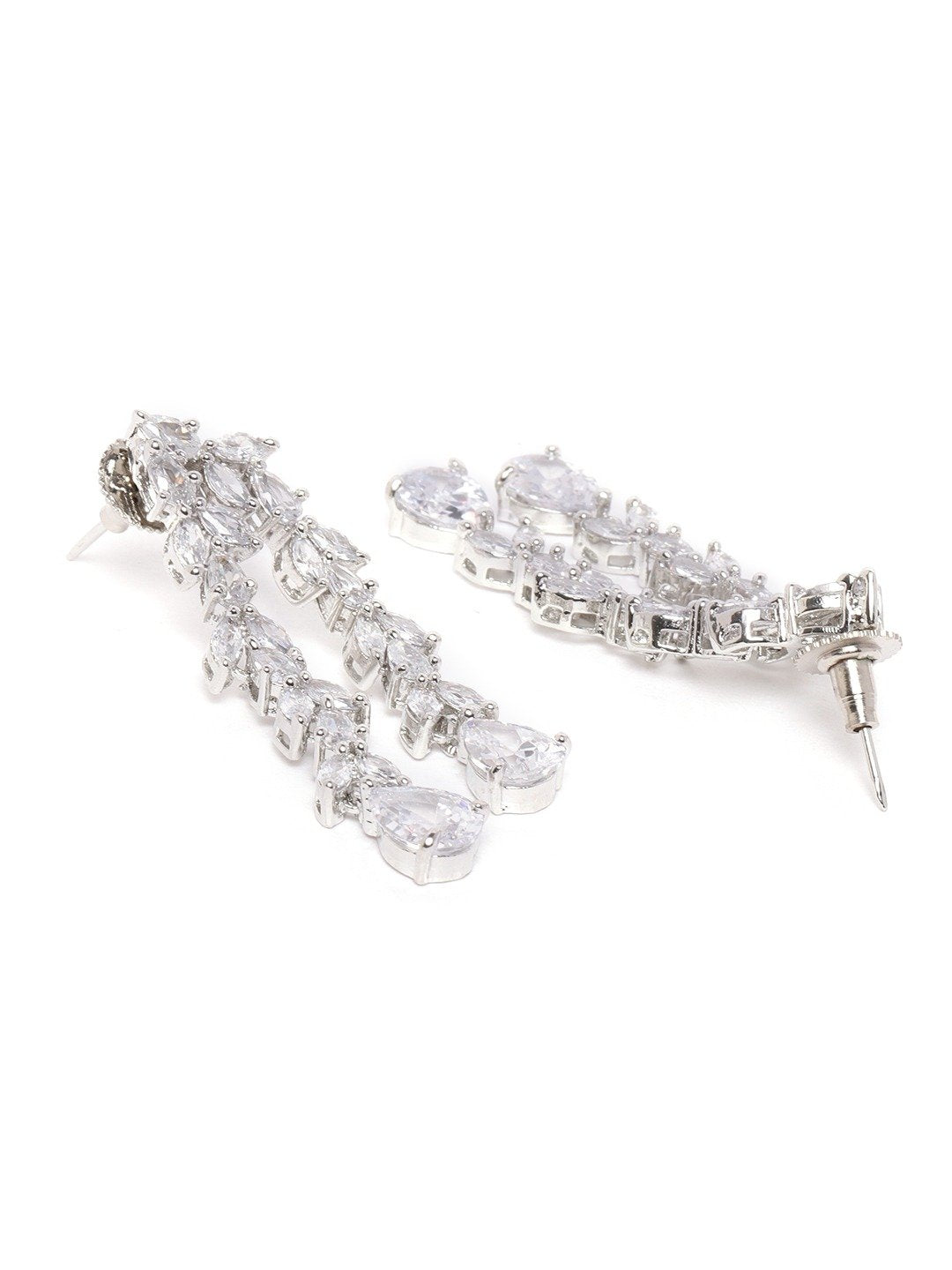 Eternal Moondust - American Diamond Silver Plated Leaf Layered Jewellery Set