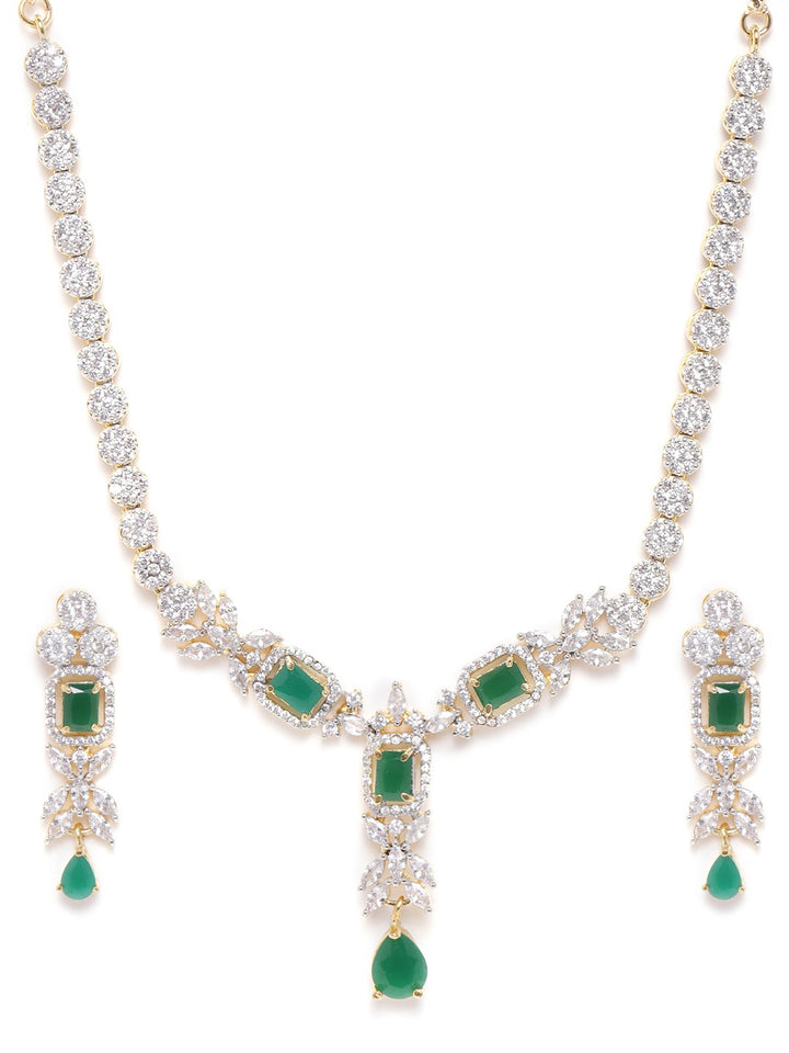 Emerald American Diamond Gold Plated Jewwllery Set