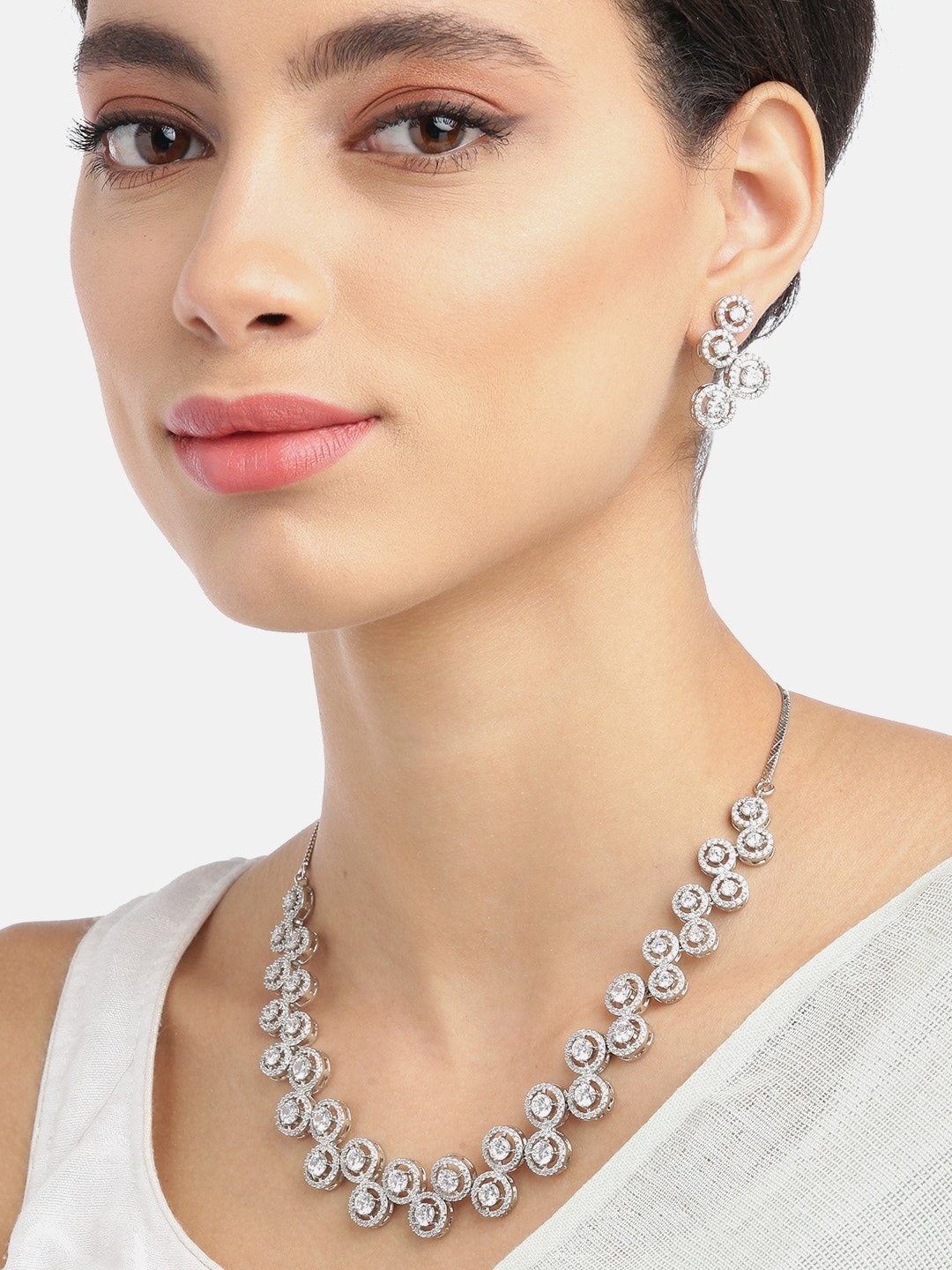 Shimmer Struck - American Diamond Silver Plated Jewellery Set