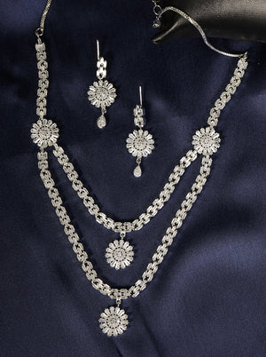 American Diamond Silver Plated Layered Jewellery Set