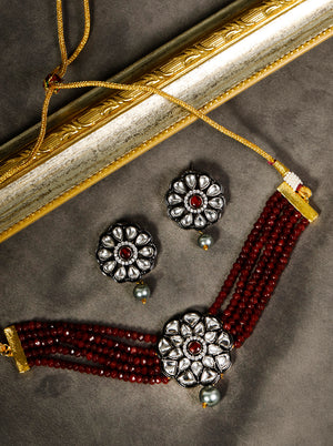 Marron Beads Pearls Kundan Gold Plated Choker