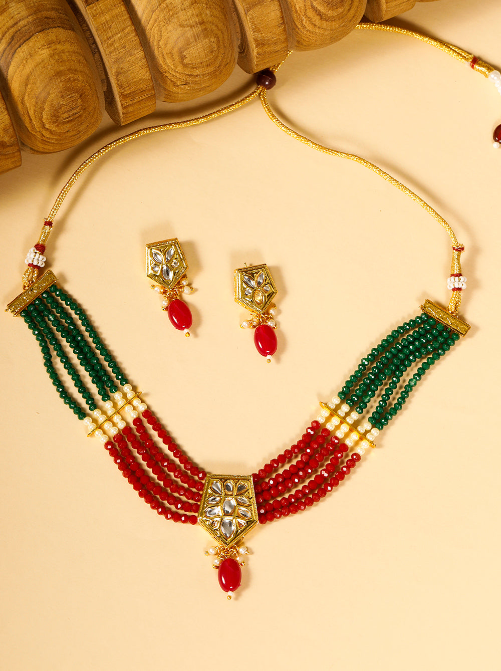 Multi-Color Kundan Beads Gold Plated Jewellery Set
