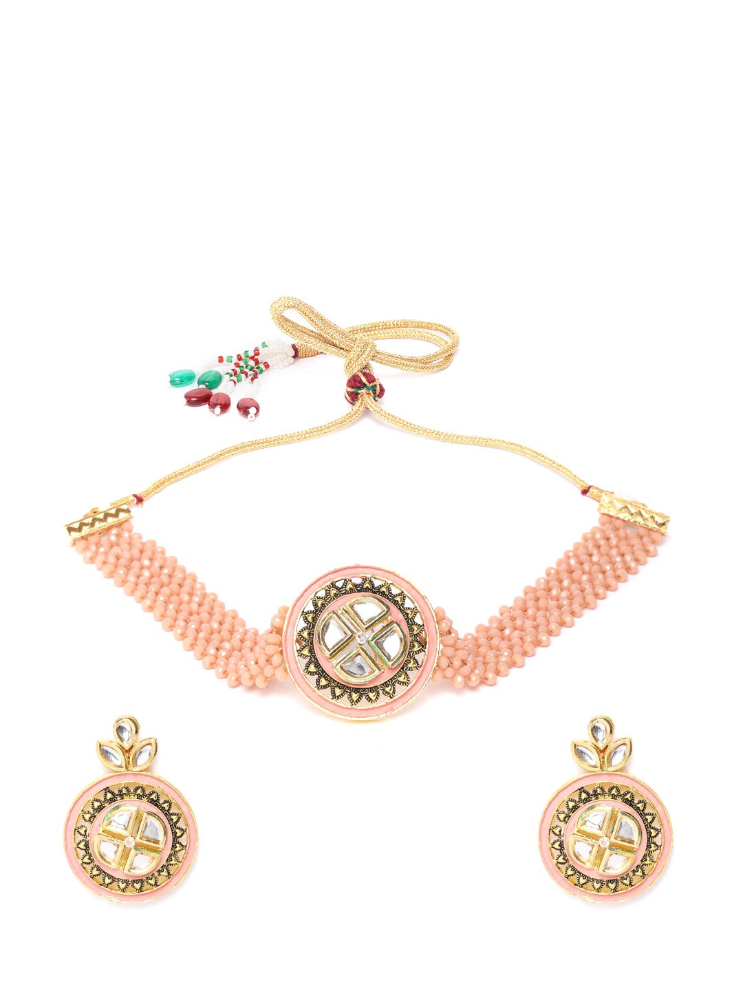 Peach Beaded Kundan Choker
