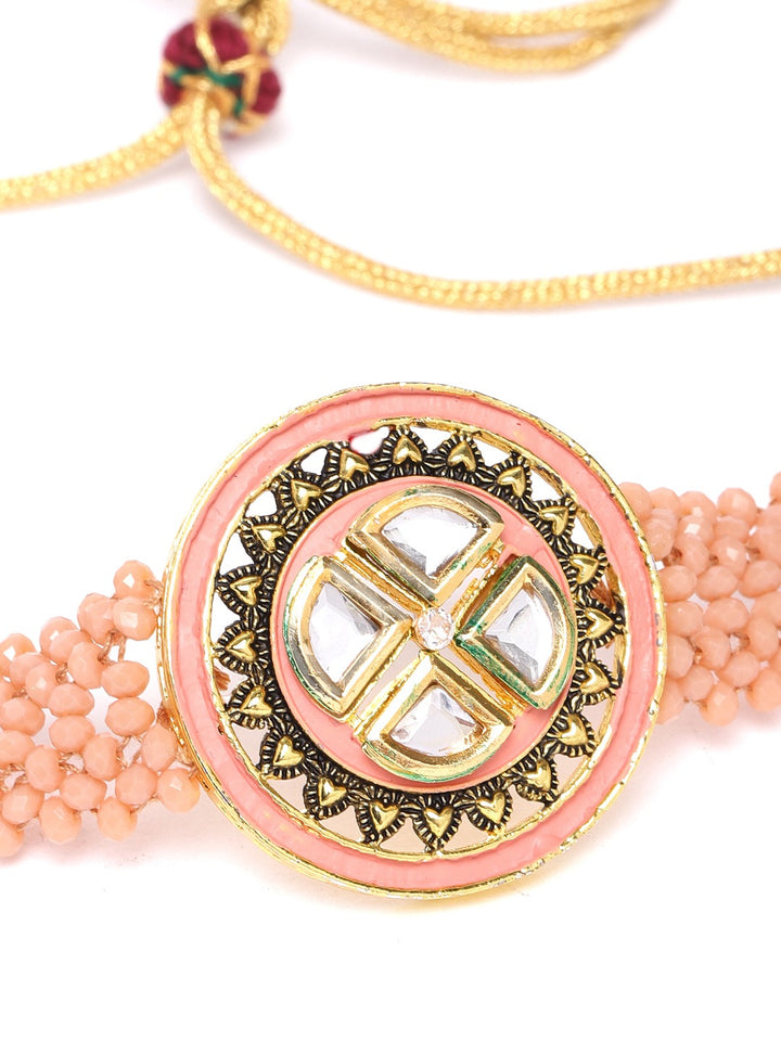 Peach Beaded Kundan Choker