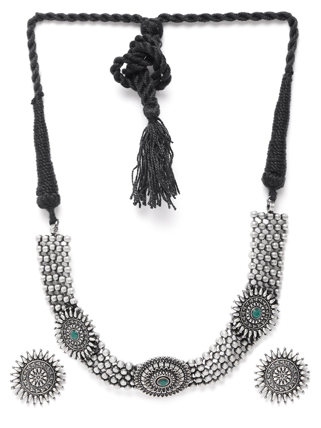 Emerald German Silver Oxidised Choker