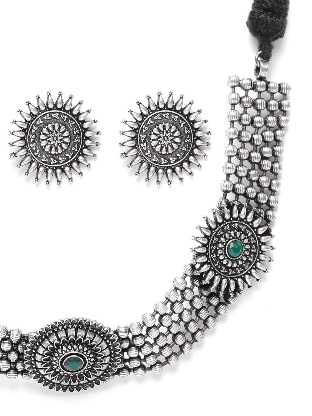 Emerald German Silver Oxidised Choker