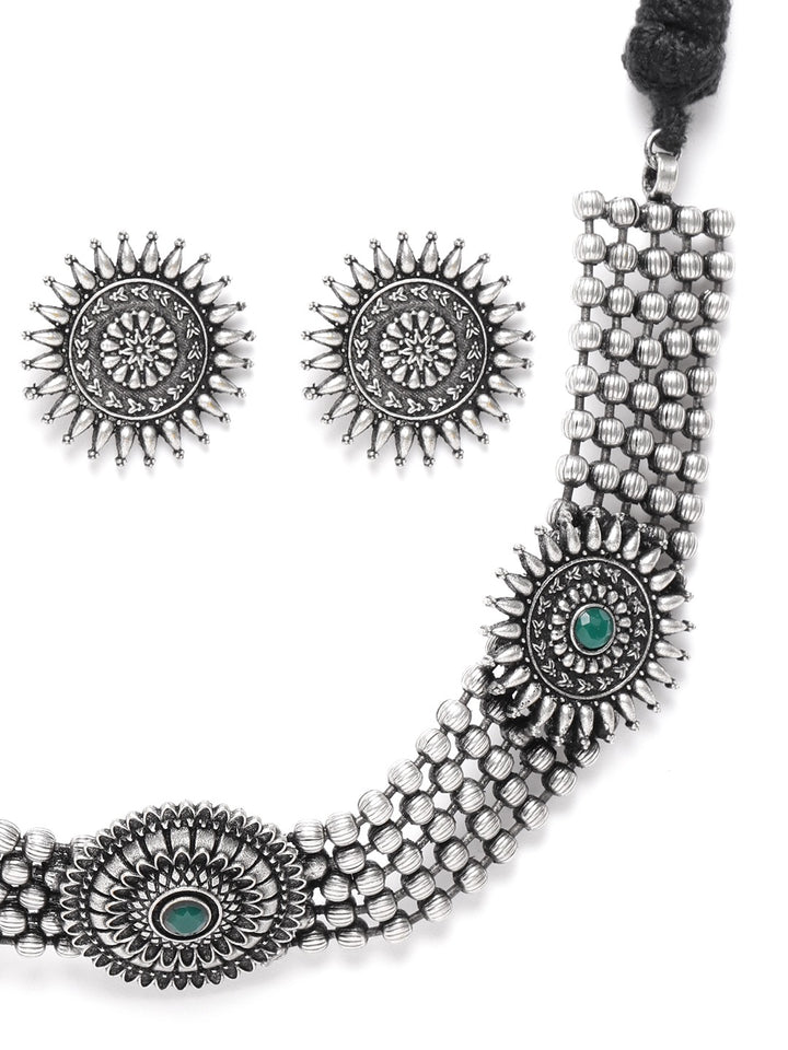 Emerald German Silver Oxidised Choker