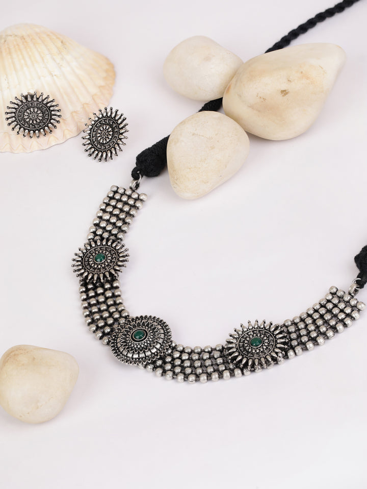 Emerald German Silver Oxidised Choker