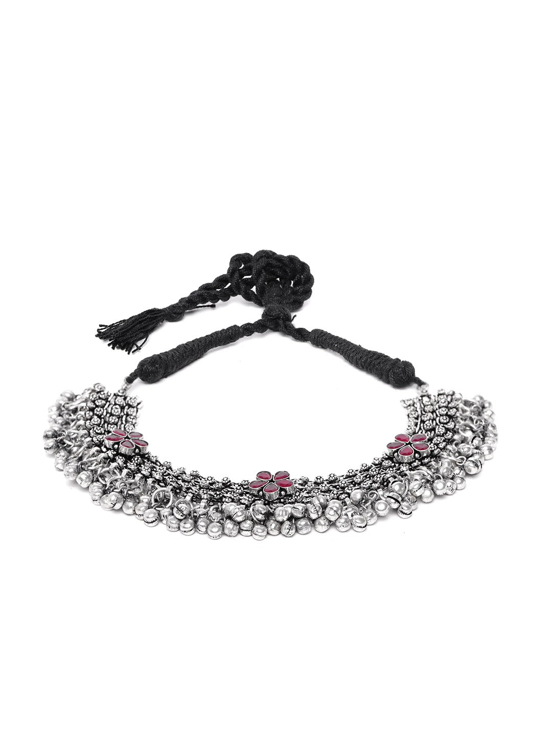 Ruby German Silver Oxidised Ghungroo Necklace