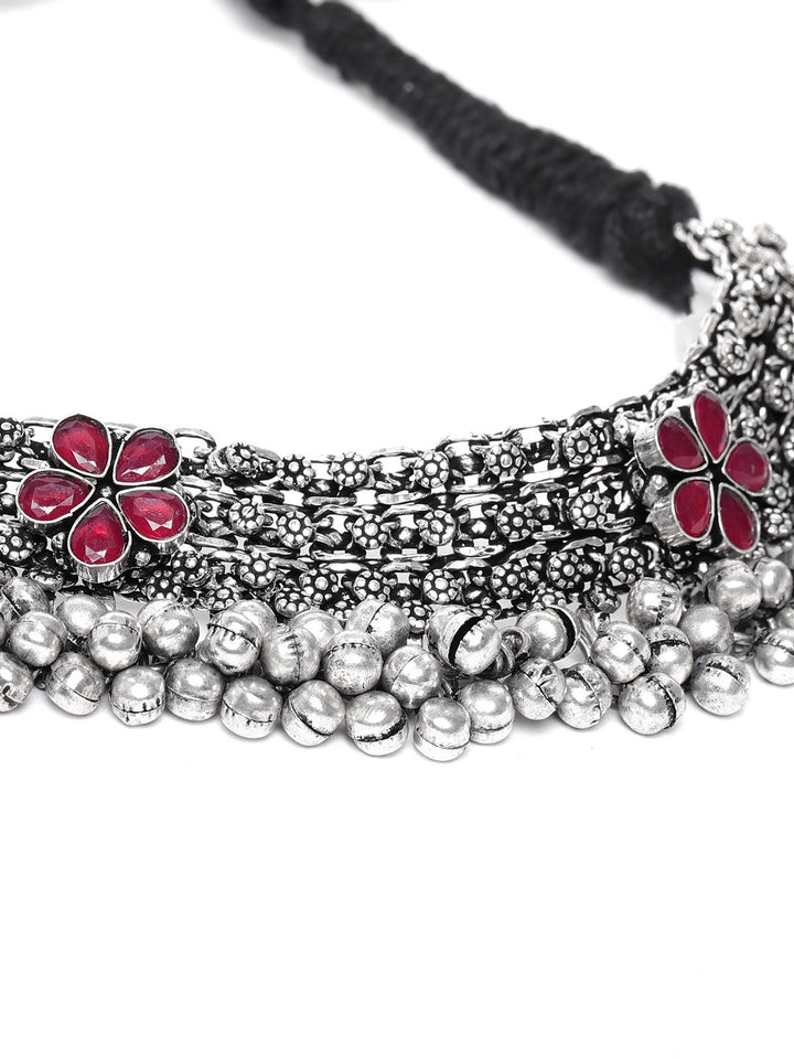 Ruby German Silver Oxidised Ghungroo Necklace