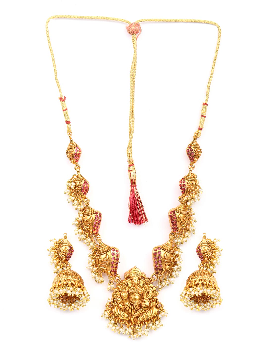 Beads Ruby Gold Plated God Ganesh Temple Jewellery Set