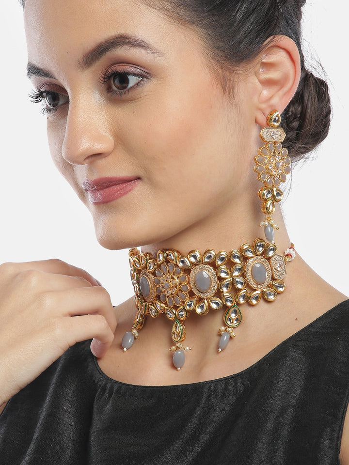 Grey Stones Kundan Gold Plated Choker