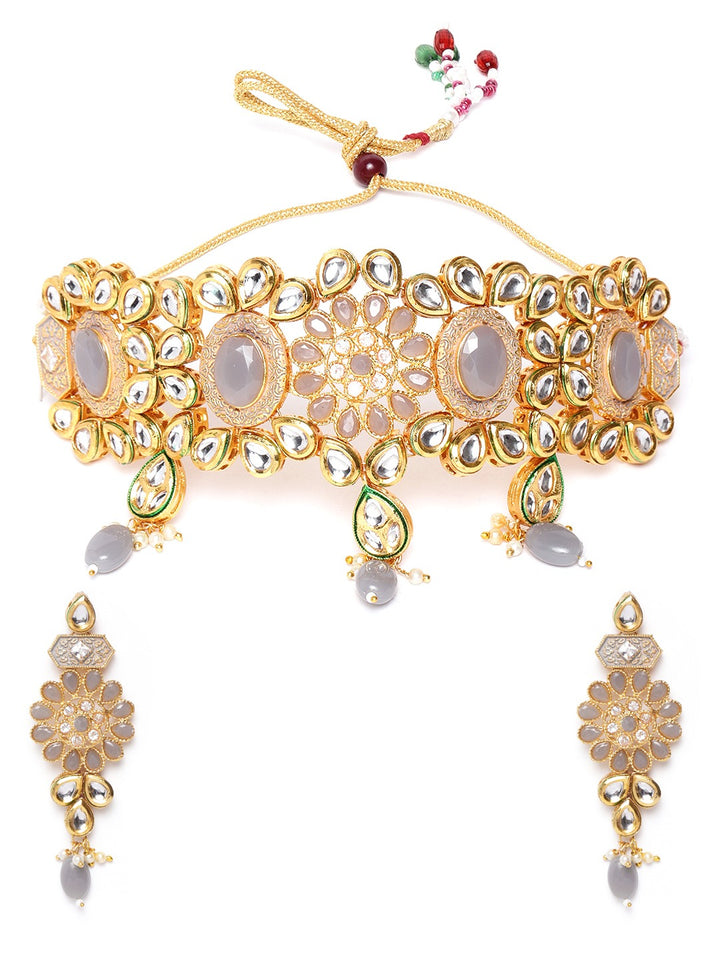 Grey Stones Kundan Gold Plated Choker