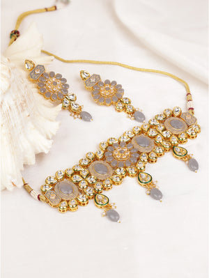 Grey Stones Kundan Gold Plated Choker