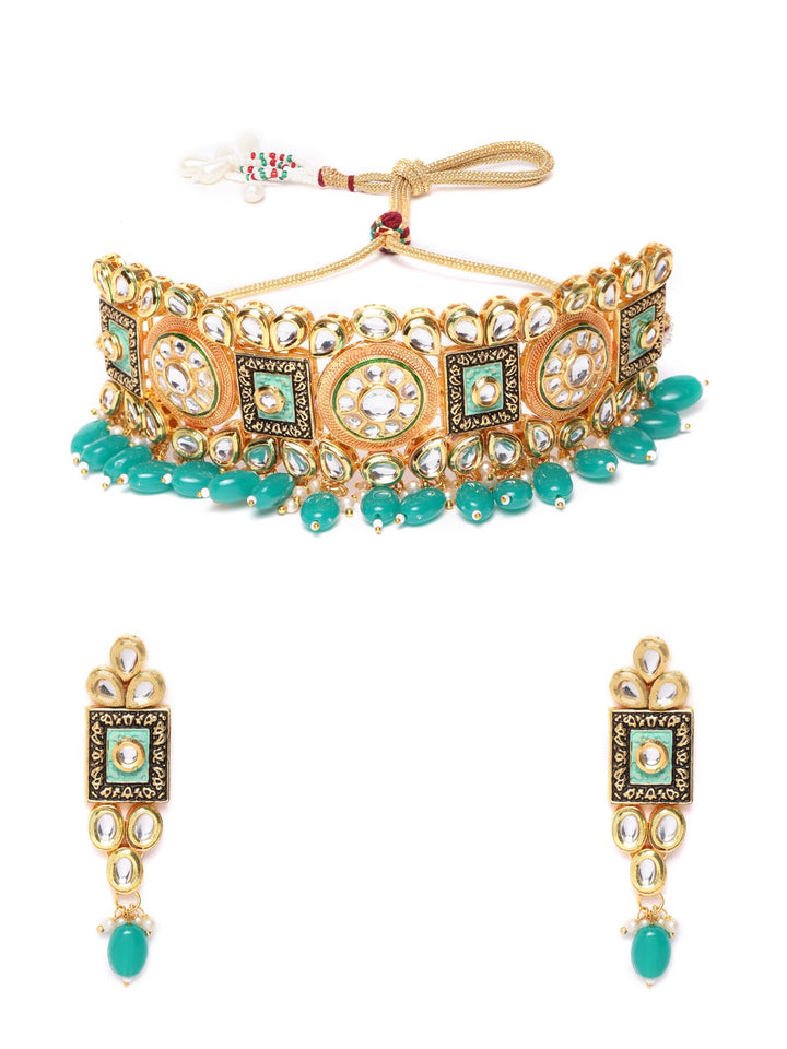 Green Kundan Emerald Gold Plated Jewellery Set