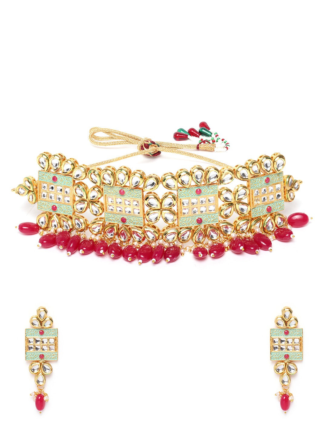 Green Kundan Ruby Gold Plated Jewellery Set