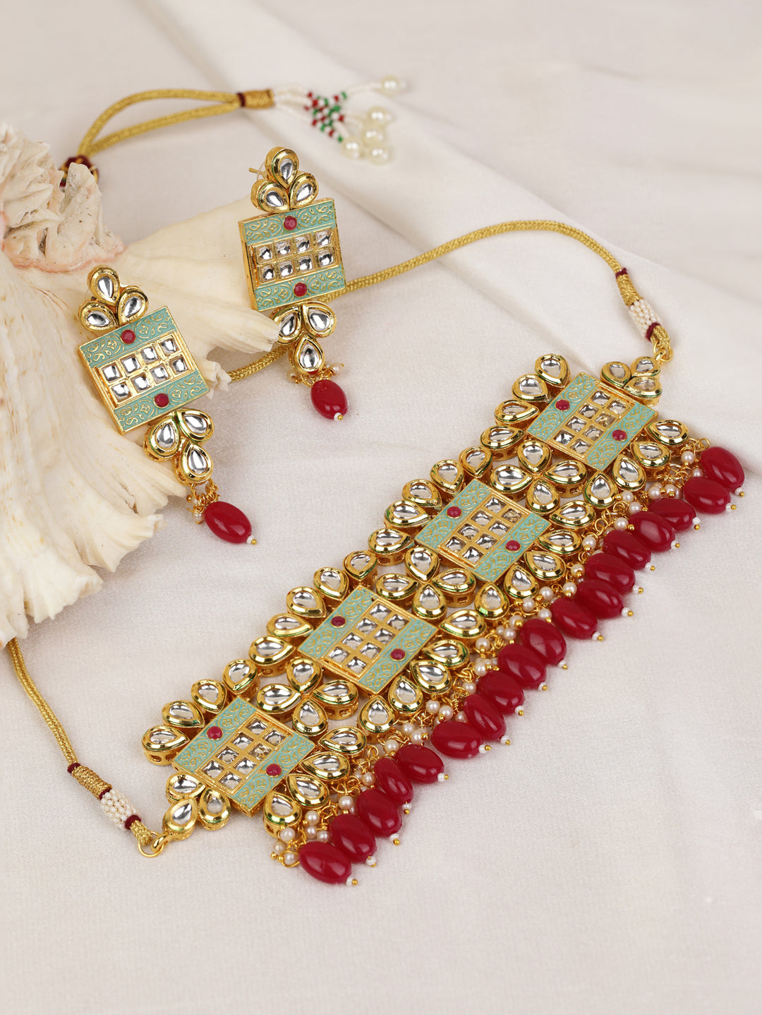 Green Kundan Ruby Gold Plated Jewellery Set