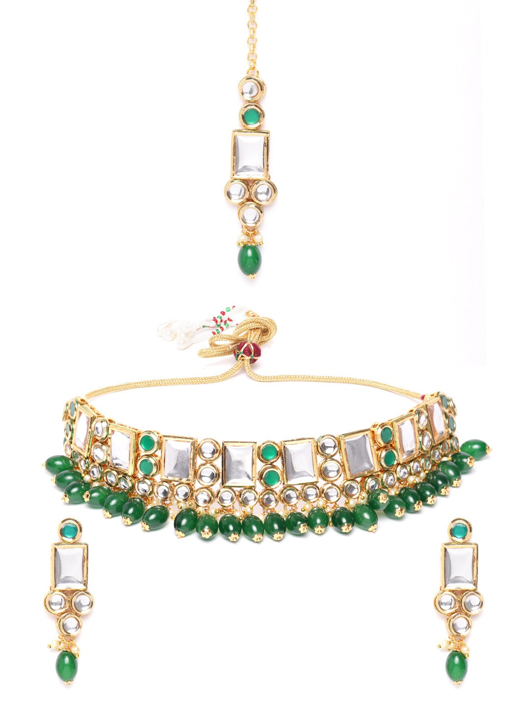 Kundan Emerald StonesGold Plated Jewellery Set