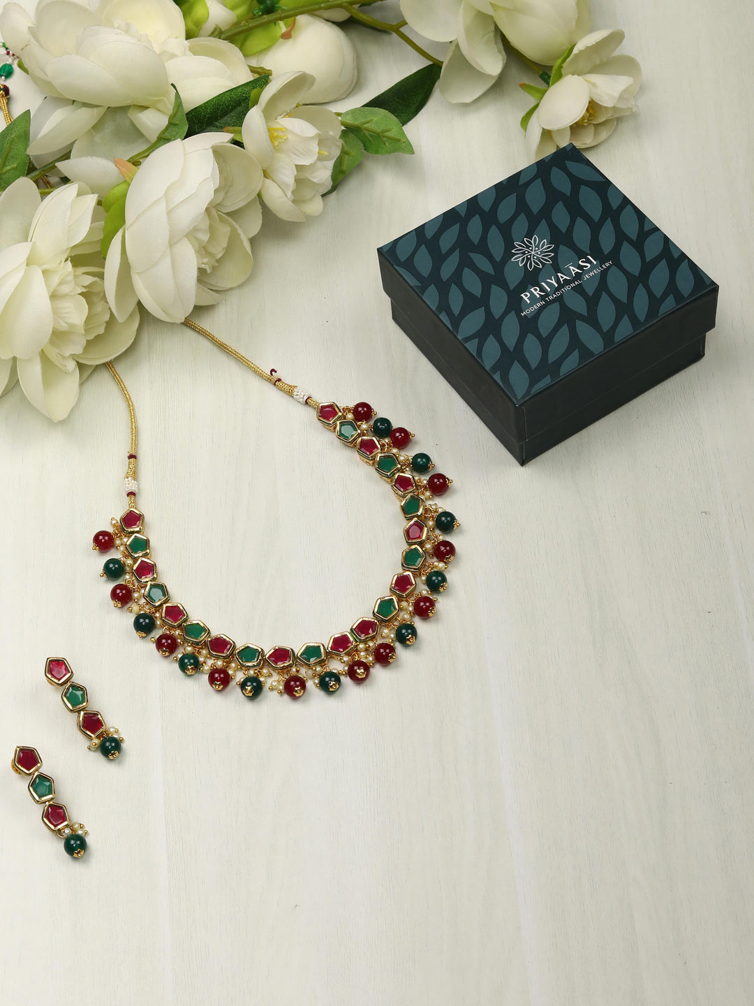 Ruby Emerald Gold Plated Jewellery Set