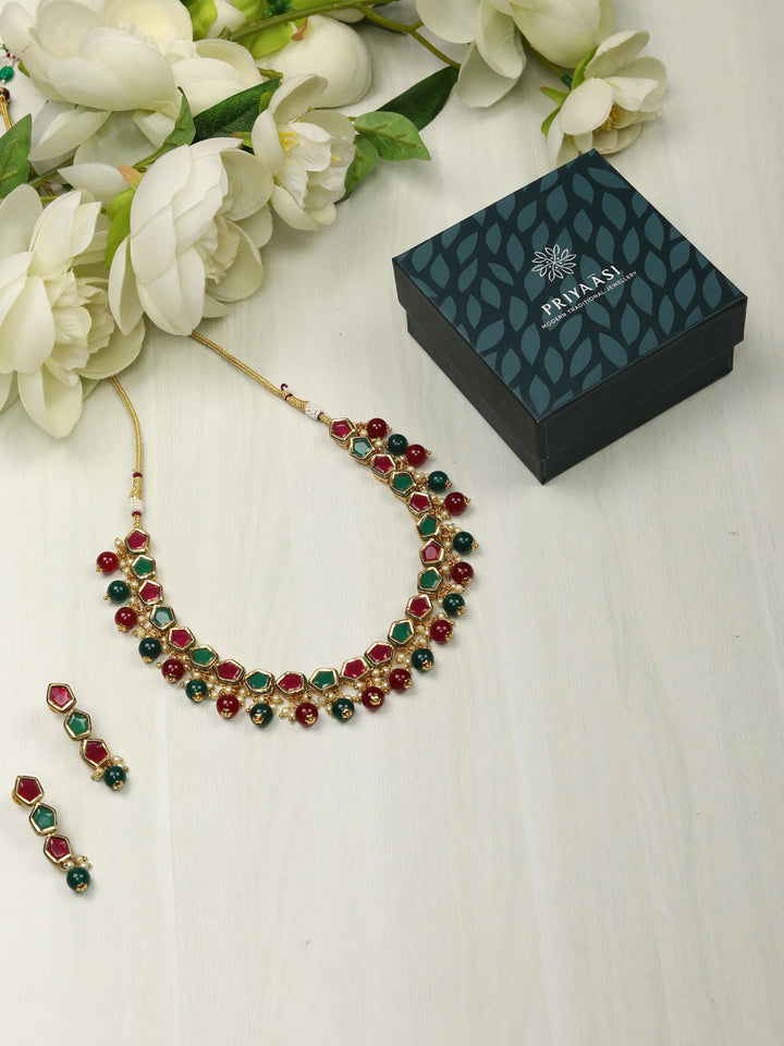 Ruby Emerald Gold Plated Jewellery Set