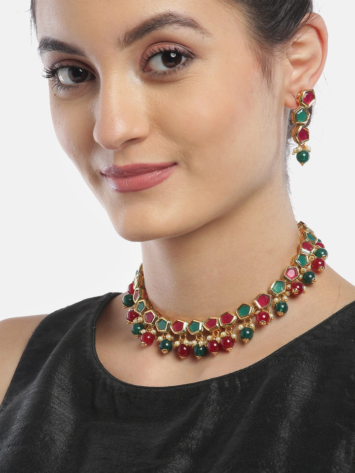 Ruby Emerald Gold Plated Jewellery Set
