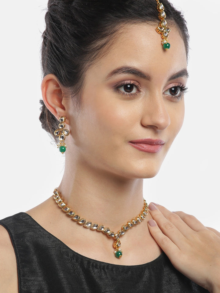 Kundan Emerald Gold Plated Jewellery Set