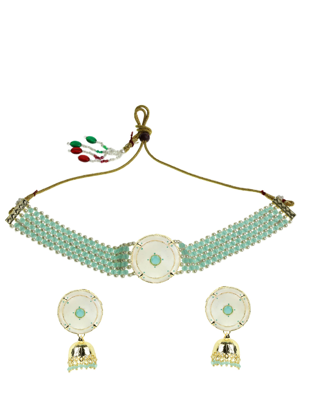 Blue White Beaded Stones Gold Plated Choker